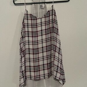 Express Plaid V-Neck Spaghetti Strap Camisole in White and Burgundy